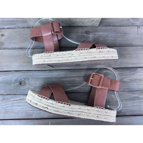 MARC FISHER‎ Vienna espadrille Leather Tan sandals Size 8.5 - Picture 8 of 10